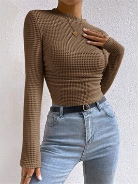 Commense Plain Waffle Slim Sweater
